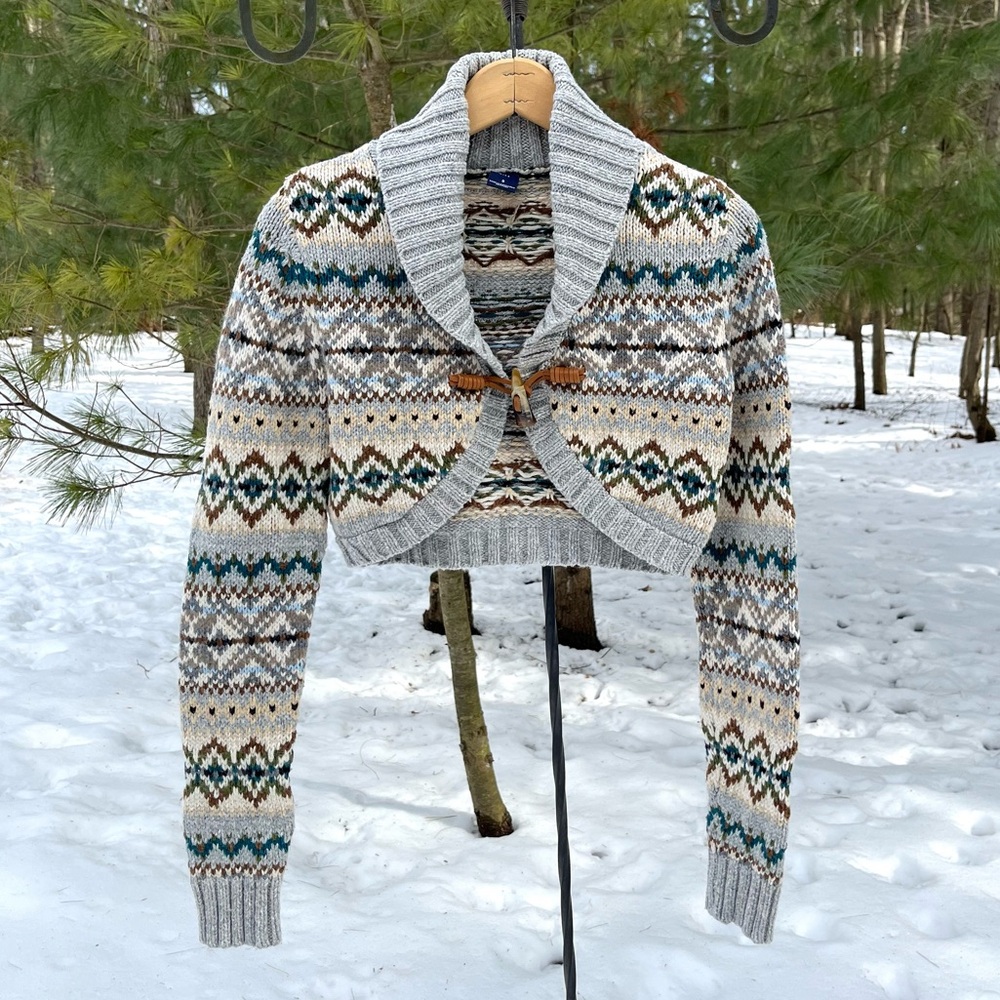 2006 Gap Knit Cropped Fair Isle Cardigan Bolero Sweater